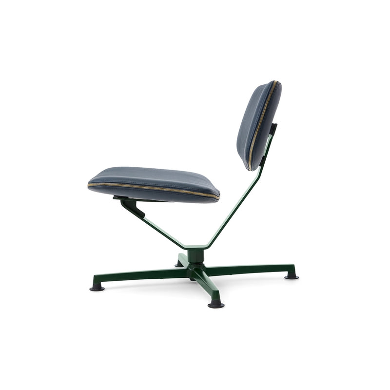 raawii Erwan Bouroullec - Arba Lounge chair - Upholstered Spoor leather Lounge chair Dark green base / Spoor dark blue leather